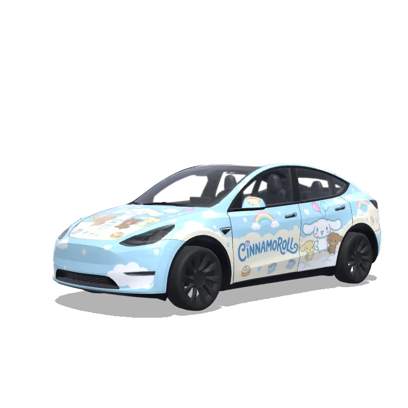 Tesla Model Y with a Cinnamoroll Pastel Theme wrap, 3D preview