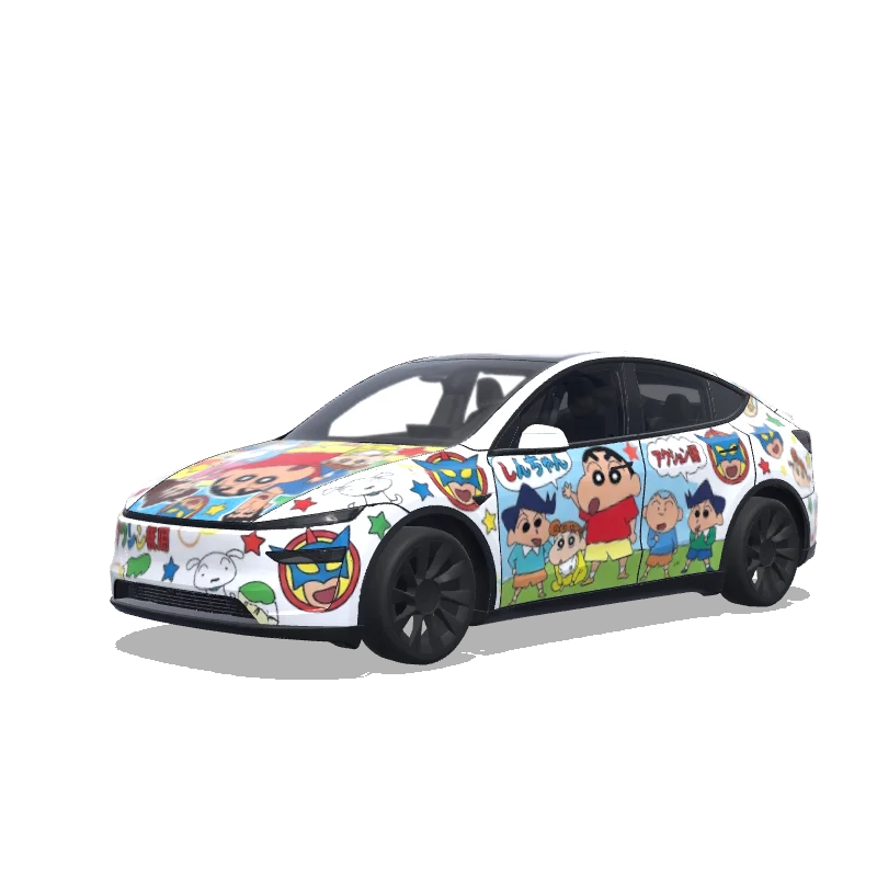 Tesla Model Y (2025+) with a Crayon Shin-Chan Cartoon wrap, 3D preview