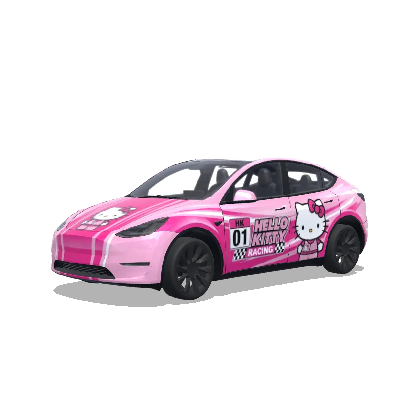 Tesla Model Y with a Hello Kitty Baby Pink Sports Car wrap, 3D preview