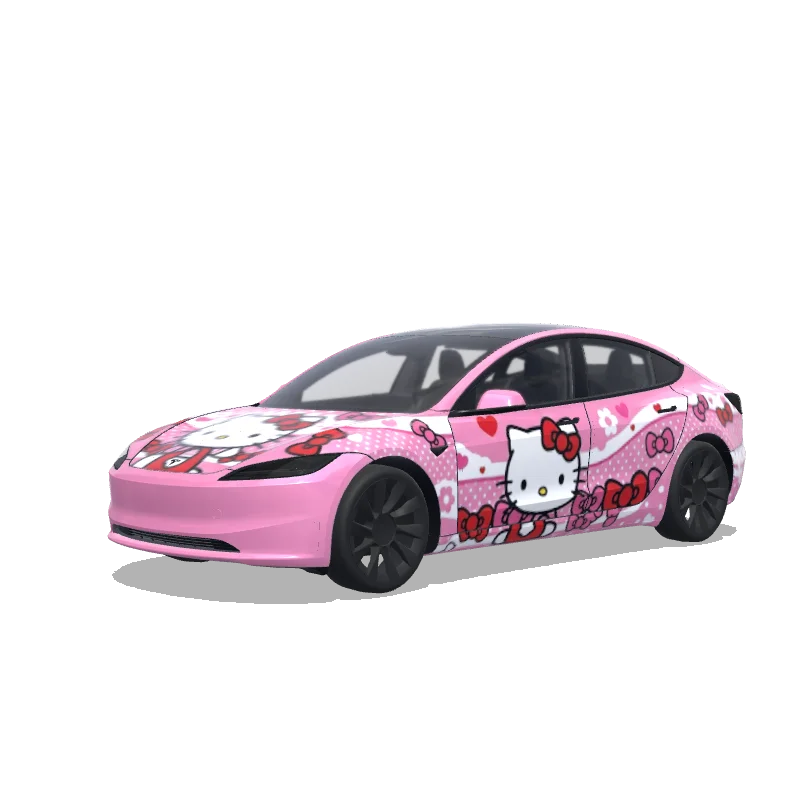 Tesla Model 3 (2024+) with a Hello Kitty Bows wrap, 3D preview