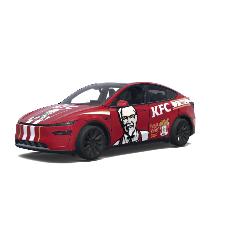 Tesla Model Y (2025+) with a KFC Colonel Sanders wrap, 3D preview