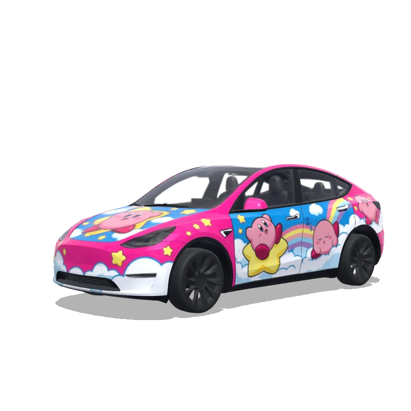 Tesla Model Y with a Kirby Pink Theme wrap, 3D preview