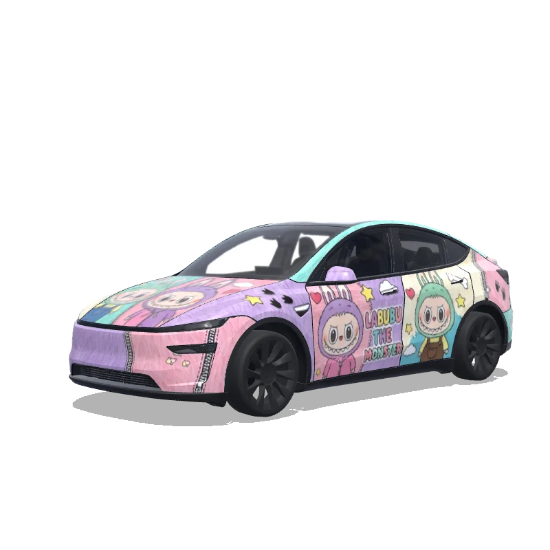 Tesla Model Y (2025+) with a Labubu Monster wrap, 3D preview