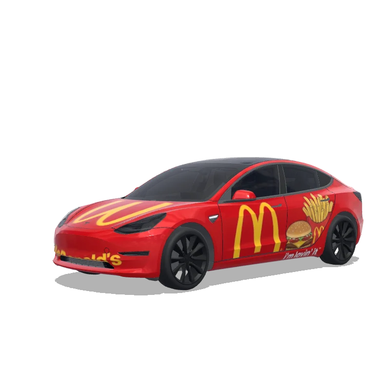 Tesla Model 3 with a McDonald's Red and Yellow wrap, 3D preview