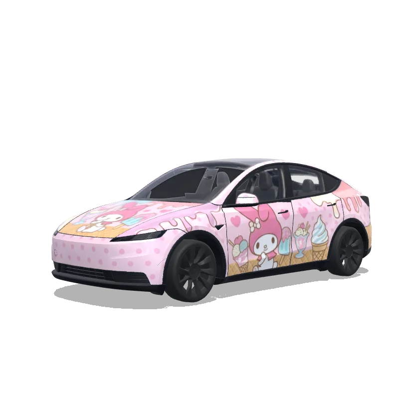 Tesla Model Y (2025+) with a My Melody with Ice Cream wrap, 3D preview