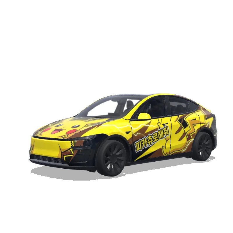 Tesla Model Y (2025+) with a Pikachu wrap, 3D preview