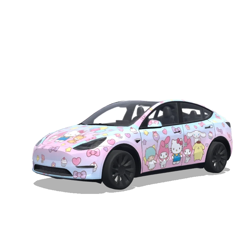 Tesla Model Y with a Sanrio Characters wrap, 3D preview