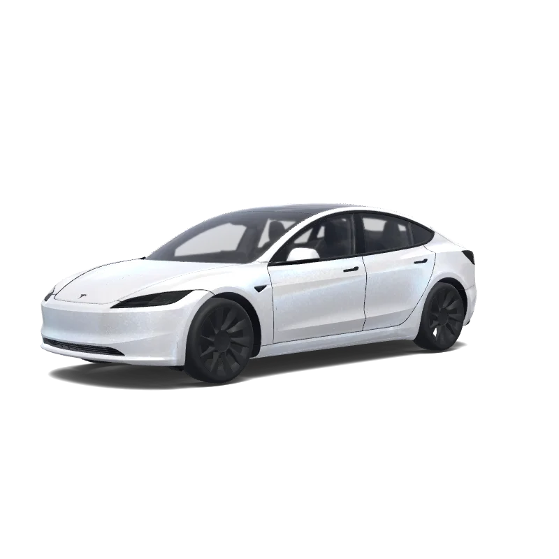 Tesla Model 3 (2024+) with a Sparkly Pearl White wrap, 3D preview
