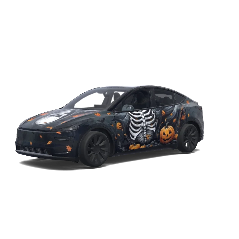 Halloween Skeleton and Pumpkins — Model Y (2025+) wrap